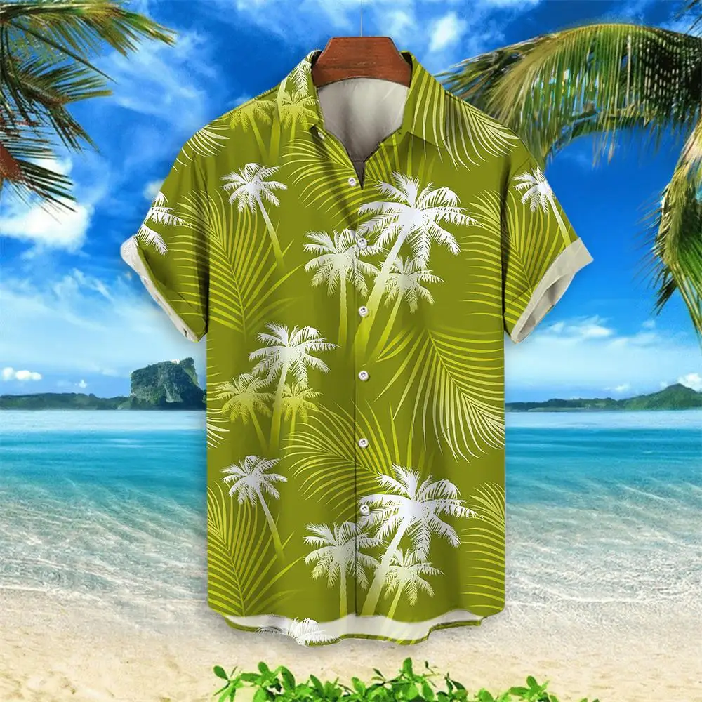 2024 Coconut Tree Hawaiian Shirt Party Summer Men's Clothing Top