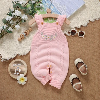 Sleeveless Floral Embroideried Baby Girls Rompers Newborn Infant Jumpsuits 0-18m Toddler Children Outwear Knit Playsuits Clothes 1