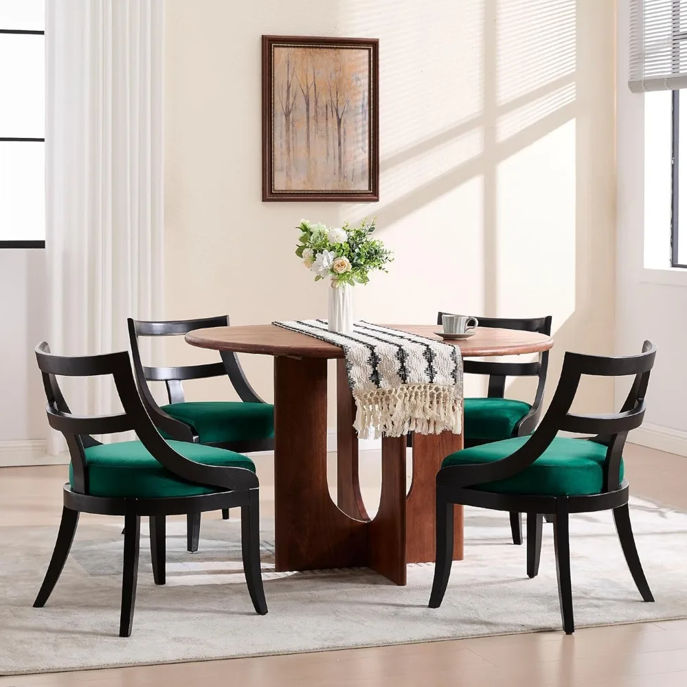Modern Farmhouse Dining Chairs Set of 2 Mid Century Upholstered Dining Chair with Wooden Curved Back Kitchen Chairs for Dining 4