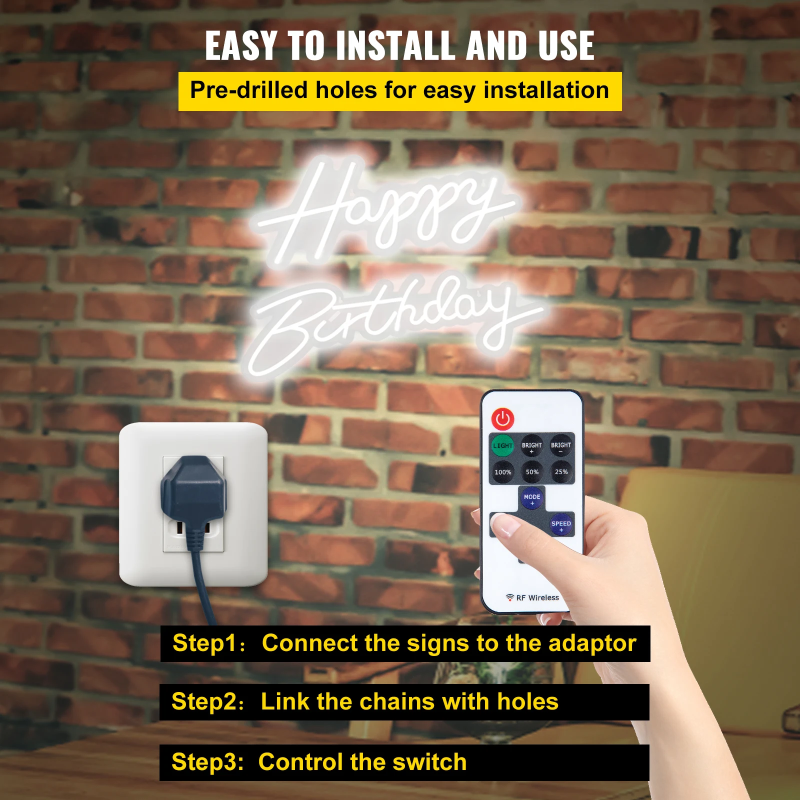 Acrylic Happy Birthday Neon Sign Light for Party Decor