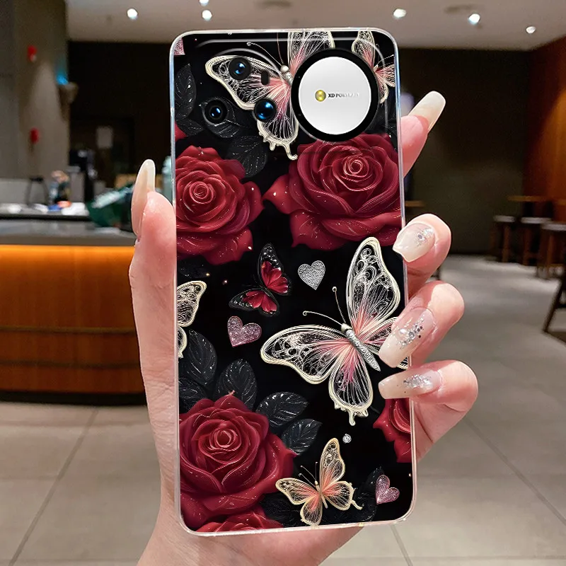 Clear Luxury Fashion Butterfly Flowers Soft TPU Phone Case