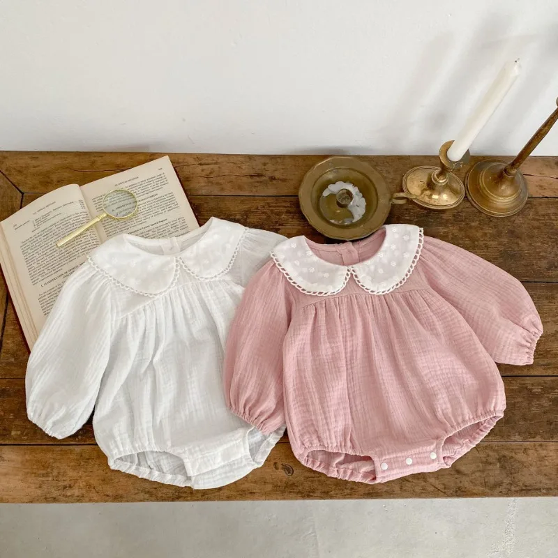 Vestiti delle neonate appena nati primavera Toddler Girls Cute Princess One Piece pagliaccetto colletto in pizzo abbigliamento in cotone vestito autunnale - immagine 2