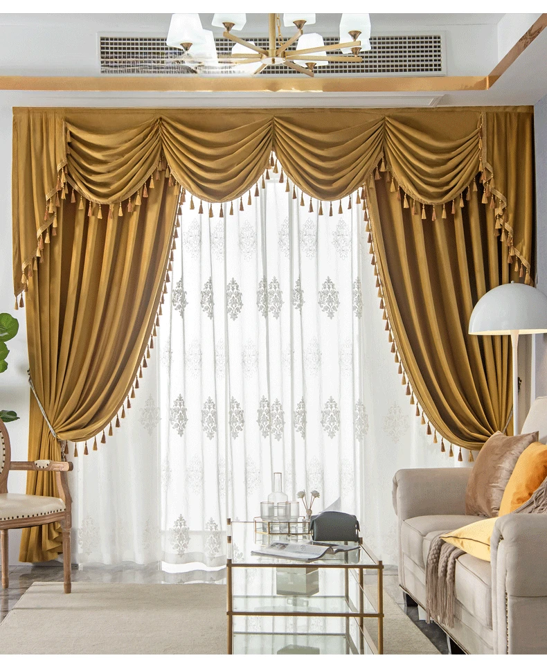European Luxury Curtain for Living Room Bedroom Velvet Valance Window Curtains High Shading Drapes Custom Solid Color