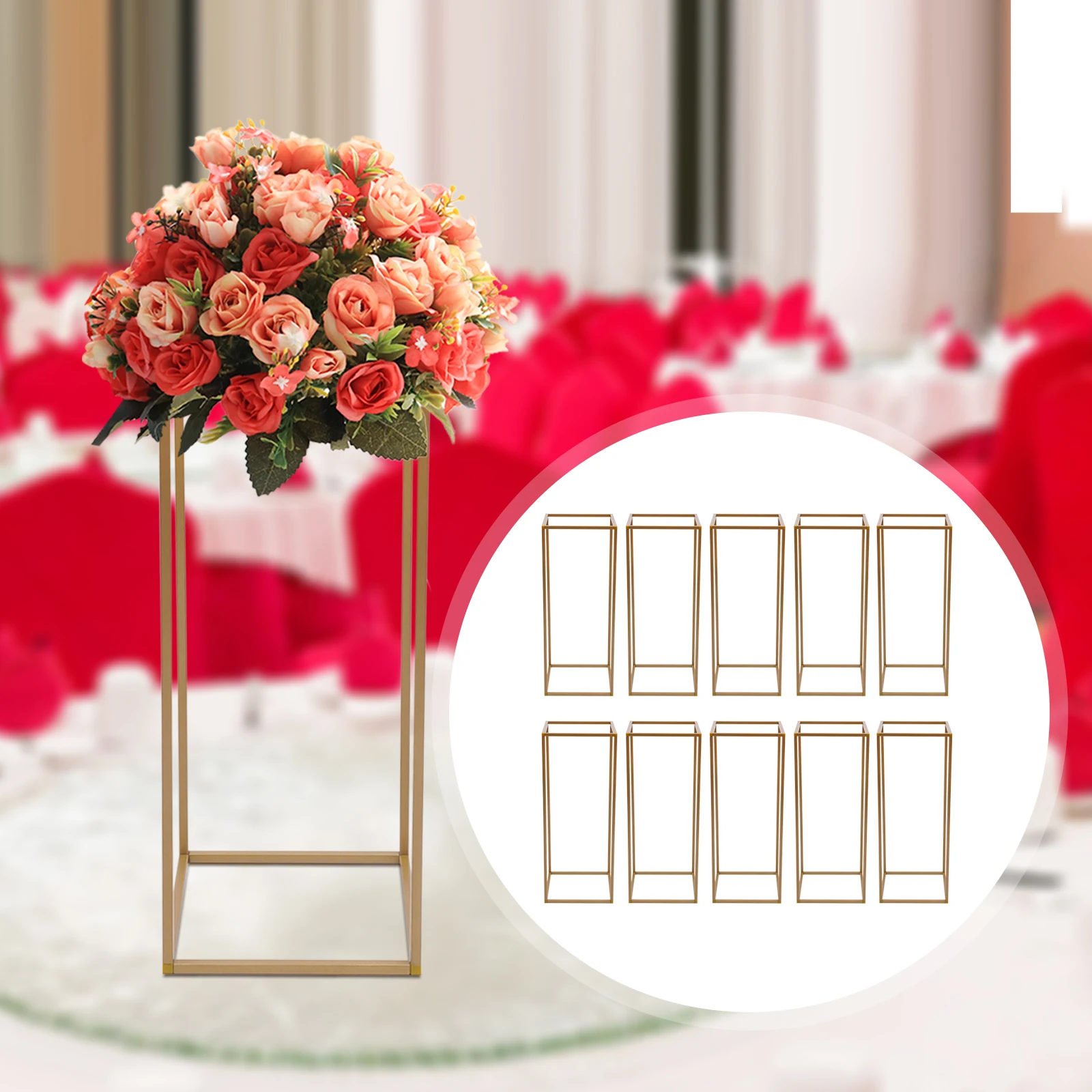 

10-Piece 80cm Gold Metal Wedding Flower Stand Floor Vases Flowers Column Stand Road Lead Rack for Party Event Anniversary