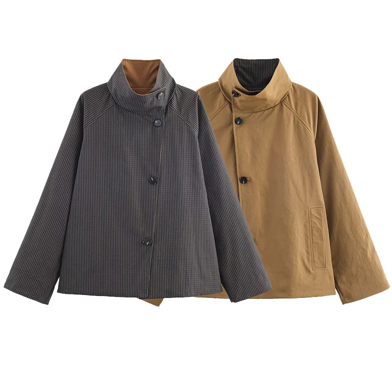 Women High Street Loose Buttons Short Jacket 2025 Autumn Fashion Double-Sided Commute Women Casual Coat Long Sleeve New Jackets