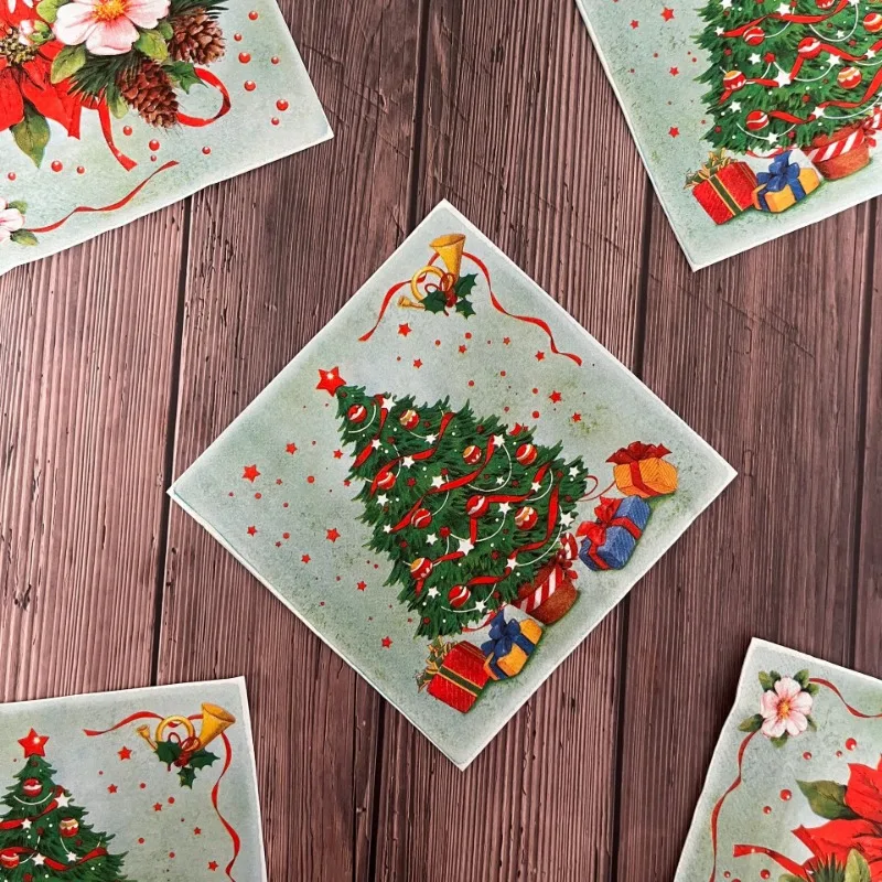 10/20 stücke 33*33 cm 2-lagigen Weihnachten Baum Gedruckt Servietten Weihnachten Kranz Party Dekoration Papier Bunte papier Tischsets – Detail 4