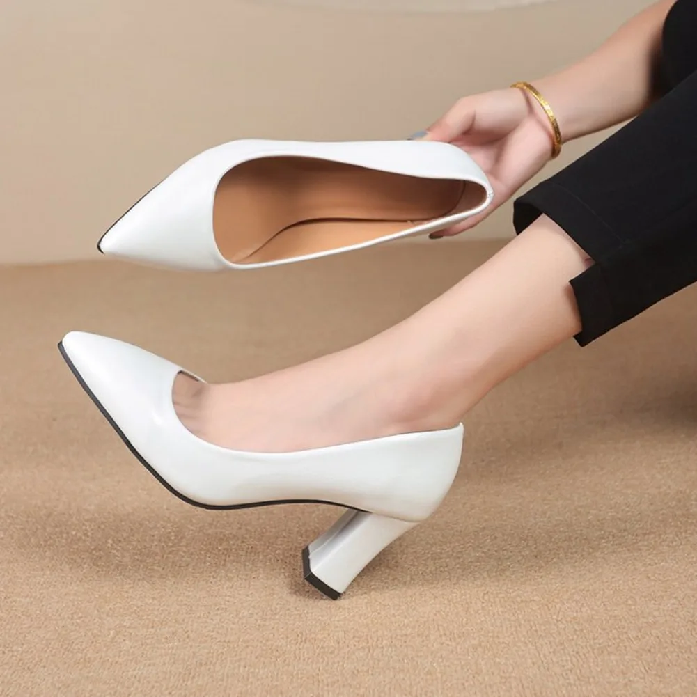 New High Heel Shoes Pointed Shallow Patent Leather High Heels Fashion Elegant Shoes Women Thin Heel Platform Work Shoes Pumps