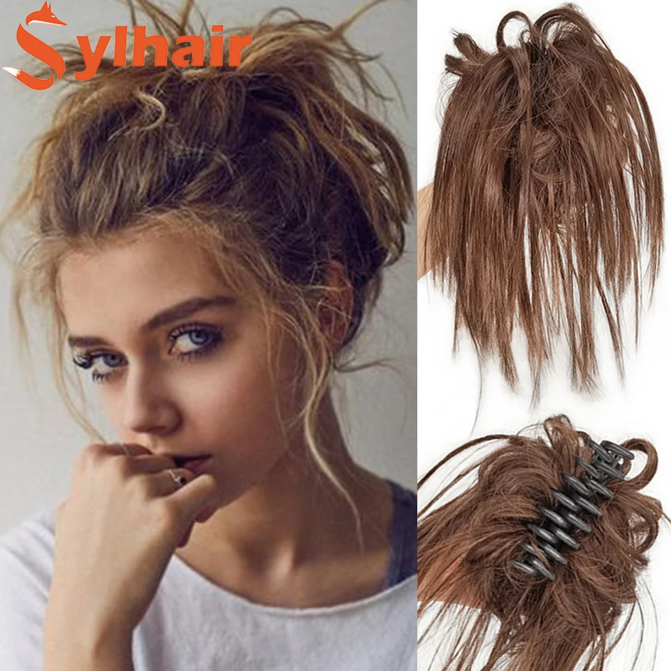 

Messy Scrunchie Chignon Natural Fake Hair Extension Straight Bun with Claw Updo False Hairpiece Synthetic For Girl Women...
