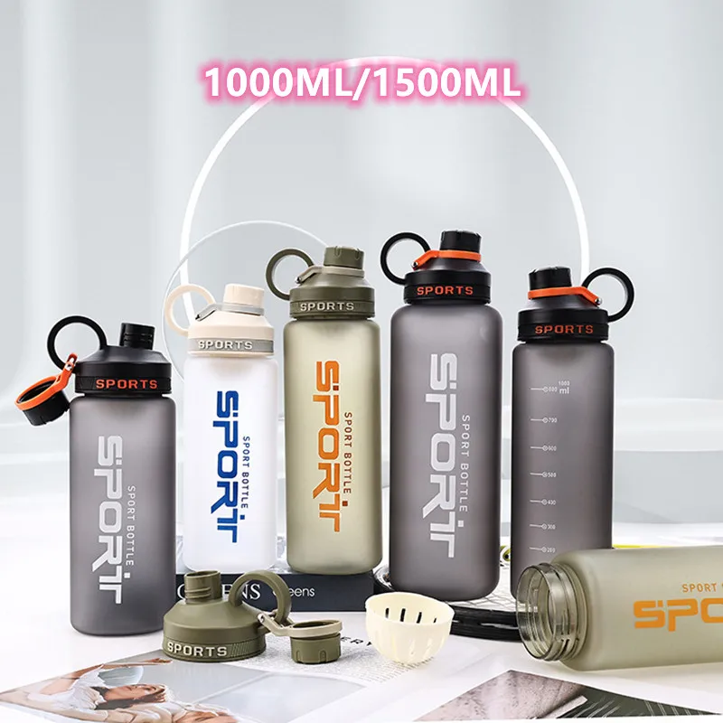 1000ml/1500ml Portable Sport Water Bottle With Filter Durable Gym Fitness Outdoor Camping Cycling Hiking Drinking Plastic Bottle