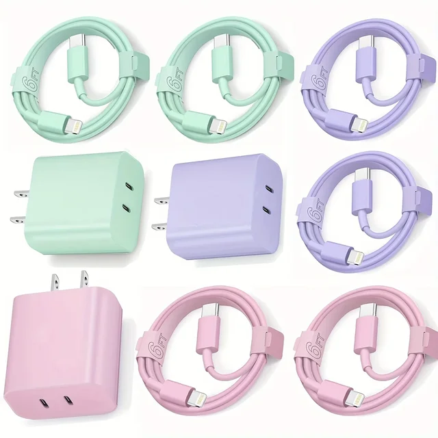 Fast Charging Secure Power Adapter With Dual PD20W USB-C Charger And 2 Type-C To Lightning Cables For IPhone 14/13/12/11/XS/XR