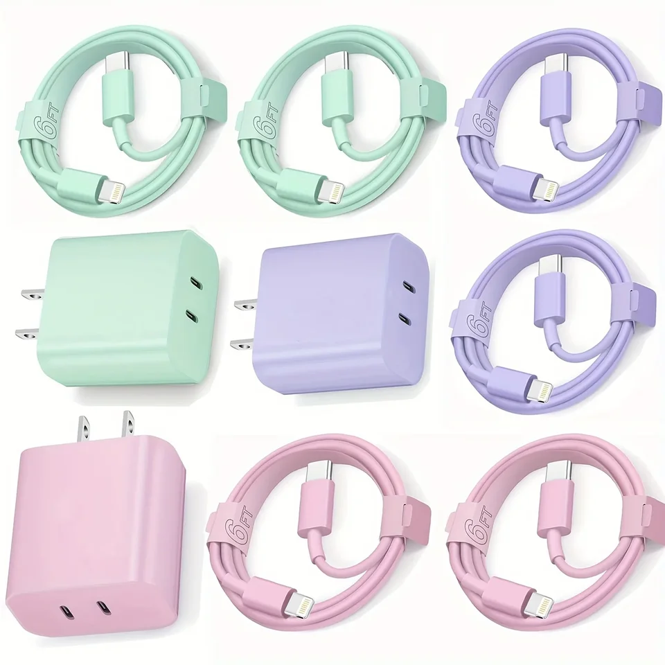 Dual PD20W USB-C Fast Charger with Lightning Cables