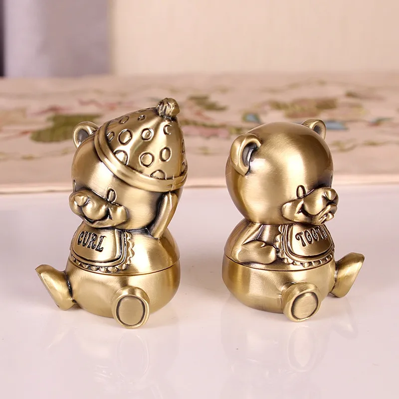 Classic Kids First Curl And Tooth Keepsake Box Zinc Alloy Bear First And Curl Storage Box for Children Gift