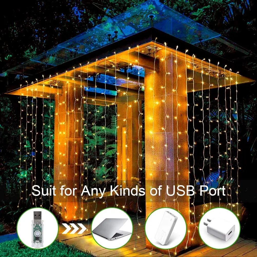 LED Curtain Garland on The Window USB String Lights Fairy Festoon Remote Control New Year Christmas Decorations for Home