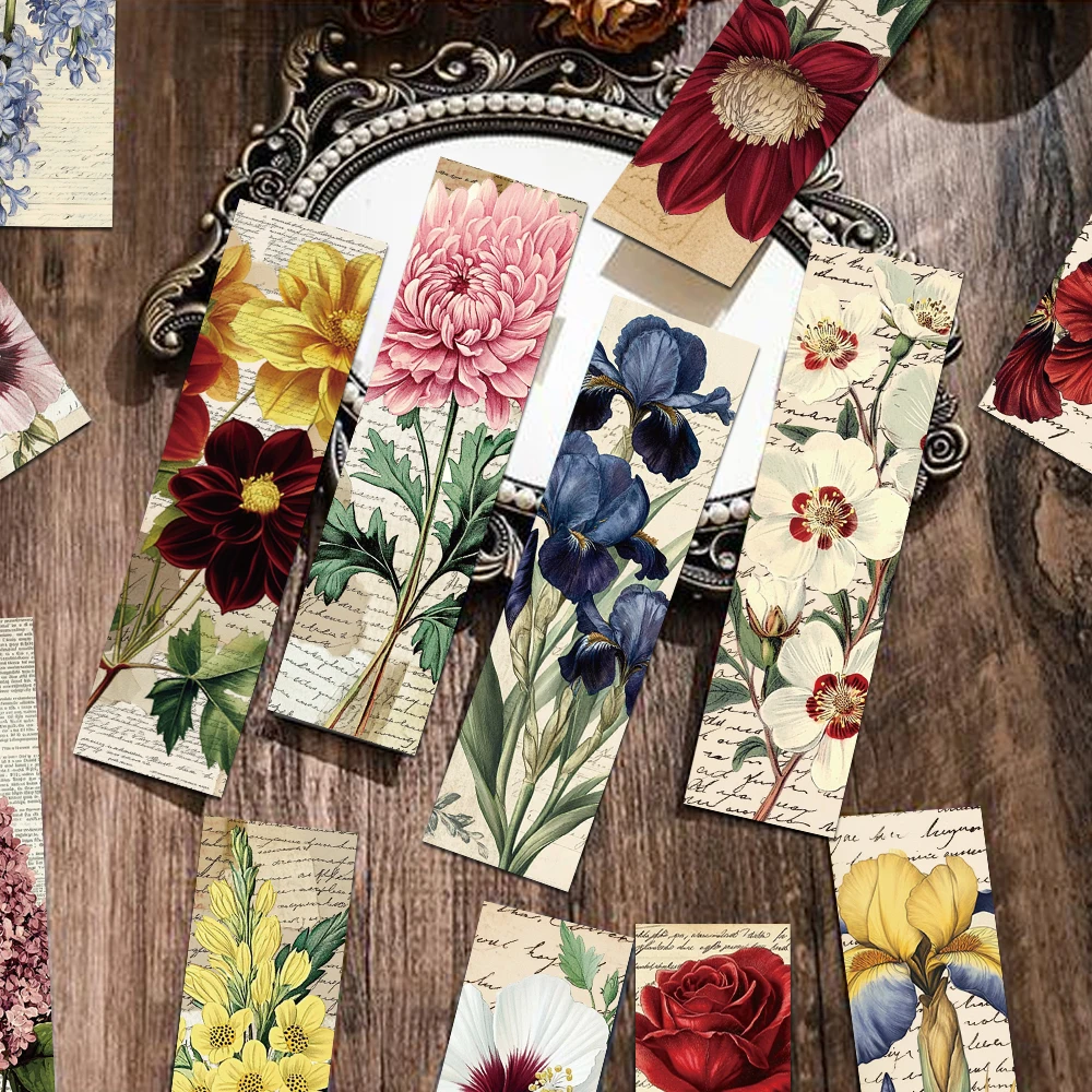 Vintage Floral Flower Bookmarks Student Reading Books Labeled School Stationary Supplies Aesthetic Bookmark Creative Gift 30pcs floral painting bookmark bookmarks stationery supplies retro flower bookmark