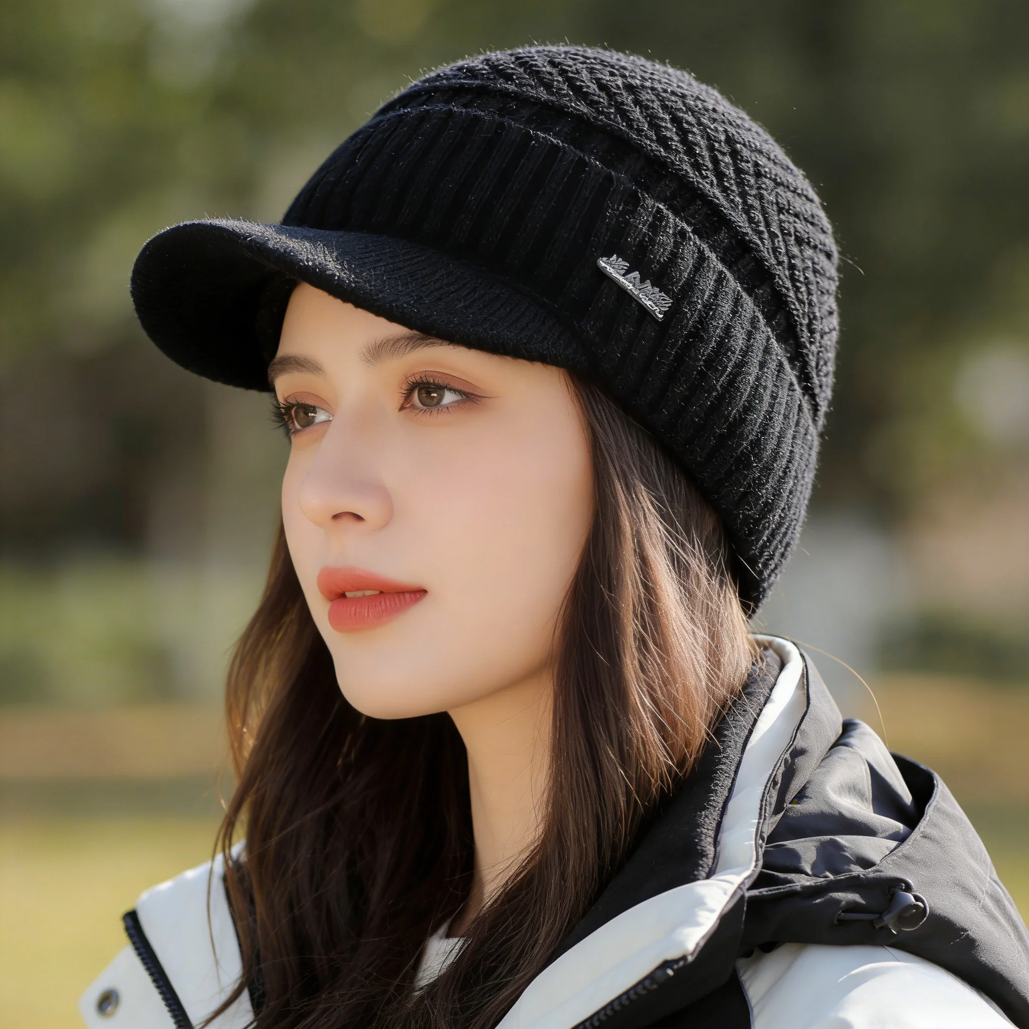 Heißer Verkauf Unisex Warme Wintermützen Plüschfell Gefütterte Warme Mütze Mit Krempe Outdoor Strickmützen Für Männer & Frauen – Detail 5