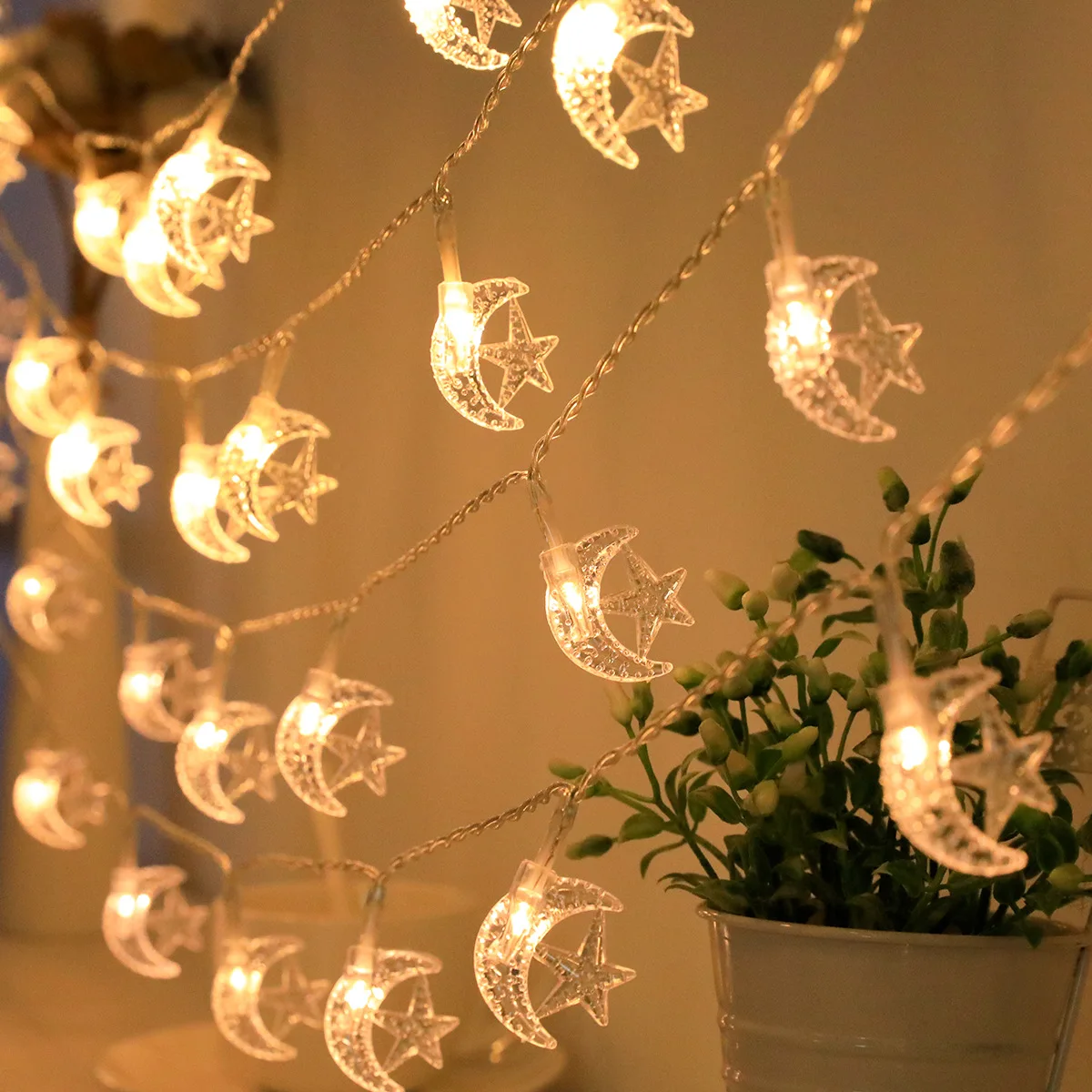 

Moon Star LED Light String 1.5/3M EID Mubarak Fairy Lights Garland for Home Wedding Party Bedroom Decor Ramadan Decorations 2023