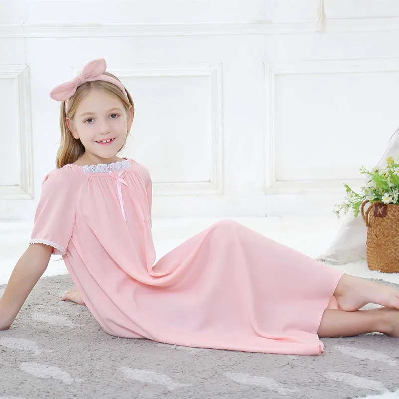 cotton short pajama sets 2019 Spring Children's Girls Lolita Dress Princess Sleepshirts Vintage Nightgowns Baby Nightdress Kids Sleepwear Pajamas Gown elegant pajama sets