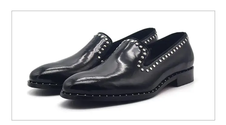

Fashion Black Rivet Casual Shoes Slip on Men's shoes Handmade High-End Breathable Genuine leather Men Shoes