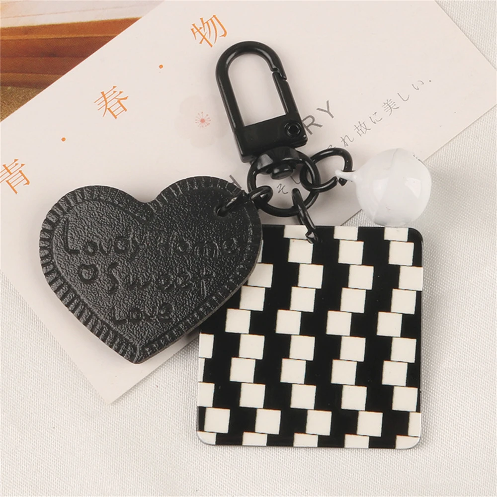 Creative Leather Checkered Stripe Acrylic Keychain Black White