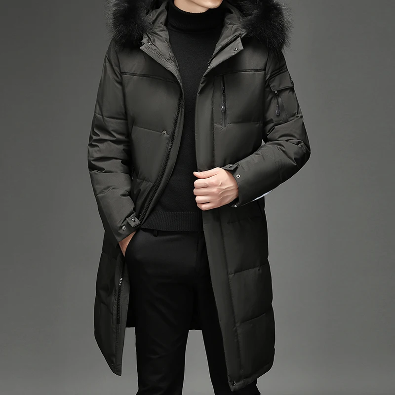 Men's Thickened Down Jacket -30 Winter Warm Down Coat New Men Fashion Long White Duck Hooded Parkas Plus Size 5XL