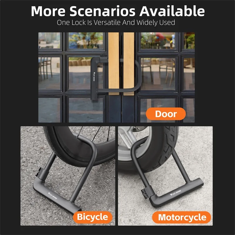 WEST BIKING Bicycle U-Lock Portable Anti-theft Safety Lock MTB Road Bike Padlock Motocycle Scooter Bike Lock Cycling Accessories