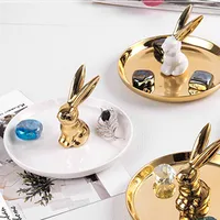 Exquisite European Style Ceramic Animal Bowls/Plates/Trays for Jewelry Storage with Golden Horse and Rabbit Design 1