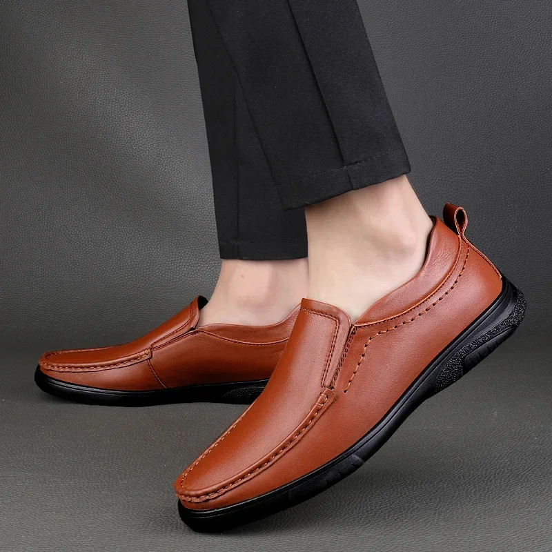 

2023 New Shoes for Men Slip-on Men Leather Casual Shoes Hot Sale Round Head High Quality Brand Sewing Men's Shoes Zapatos