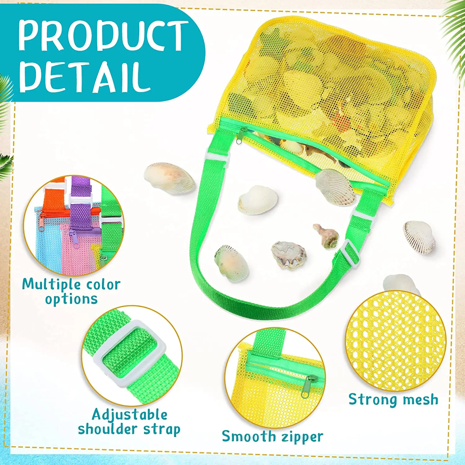 10 Pcs Beach Toys Mesh Beach Bag Kids Sand Toys Bags Travel Toys Shell Collecting Bag Seashell Bag Swimming Accessories for Kids 2