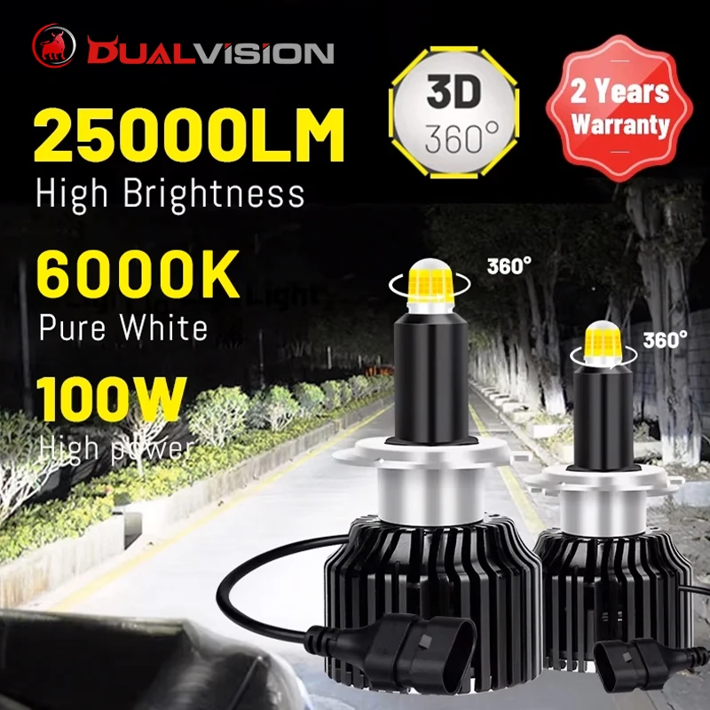 LED Headlight Dualvision H7 25000LM 360 Degree 54pcs CSP LED 9012 HIR2 H1 H11 H8 H9 9005 9006 HB3 HB4 100W STG Low Beam For Lens