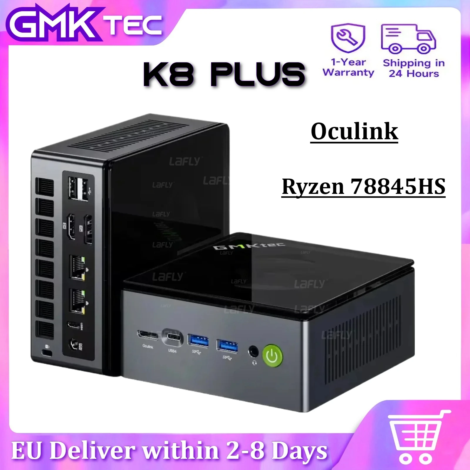 GMKtec-Mini PC K8 Plus Ryzen 7 8845HS, Ordinateur Gamer,Windows11Pro,DDR5, 5600Mhz,PCIe 4.0,Nvme,SSD, WiFi6, BT Stimule Mini PC