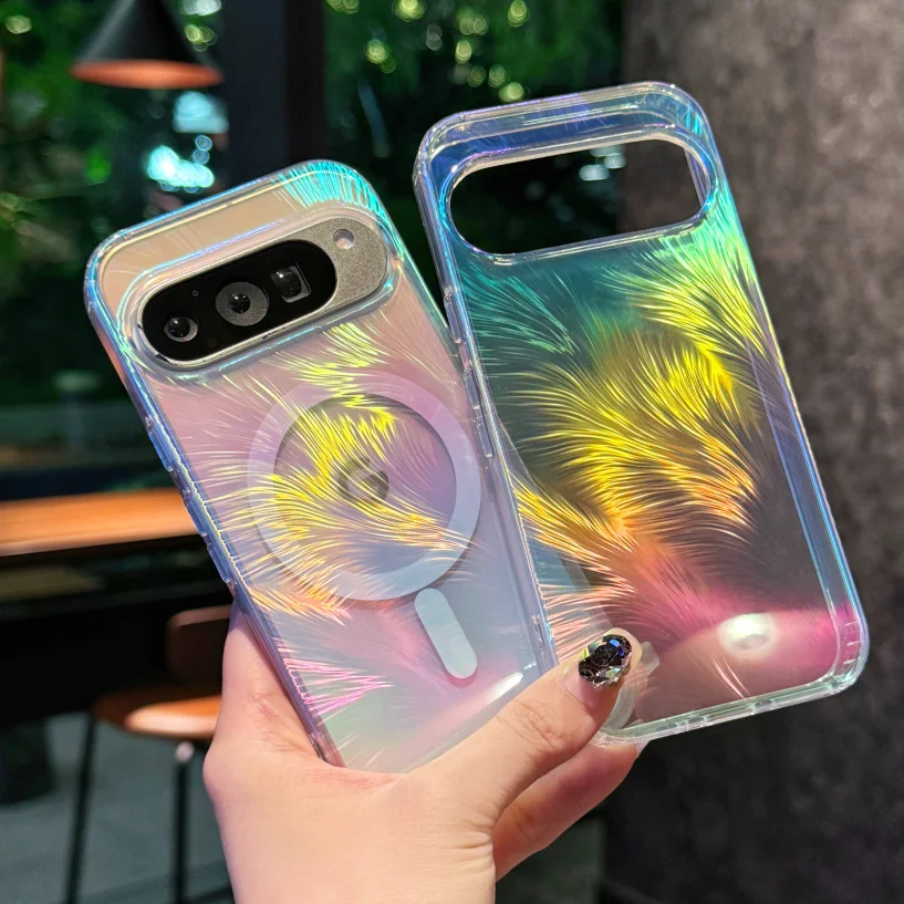 Luxury Laser Gradient Feather Case with Magsafe and Magnetic Charging Capability