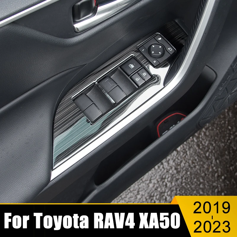 Per Toyota Rav4 2019-2021 2022 2023 Rav 4 Xa50 Hybrid Stainless Steel Car Window Glass Lift Switch Panel Trim Cover Stickers