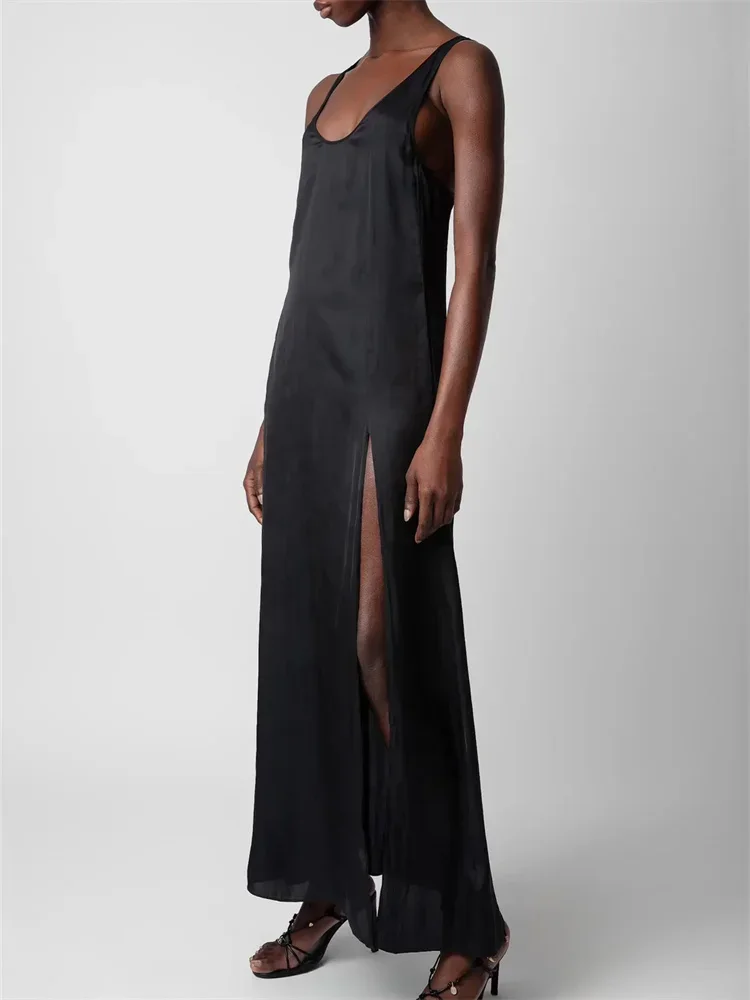Women-Slit-Slip-Dress-Sleeveelss-U-Neck-Simple-Temperament-Summer-2024 ...