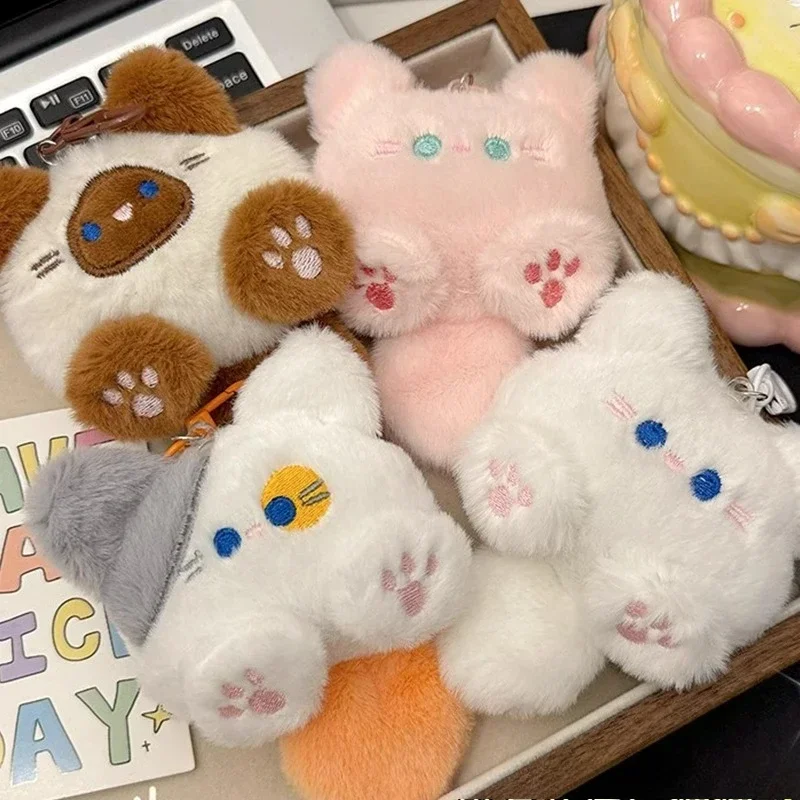 4pcs Cute Plush Cat Doll Pendant Key Chain Kawaii Soft Stuffed Animal Kitty Keychain Backpack Hanging Decoration Jewlery Gifts