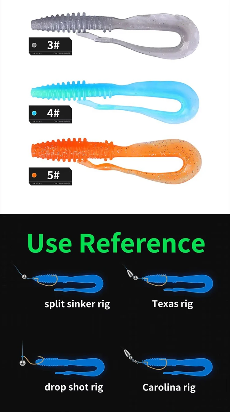 WEIHE (5 Stück) 1,8g 8cm 5 Farben Künstlicher Weicher Angelköder Weicher TPR-Wurmköder mit längerem Schwanz Glitzer im Inneren Schwimmender Köder – Detail 4