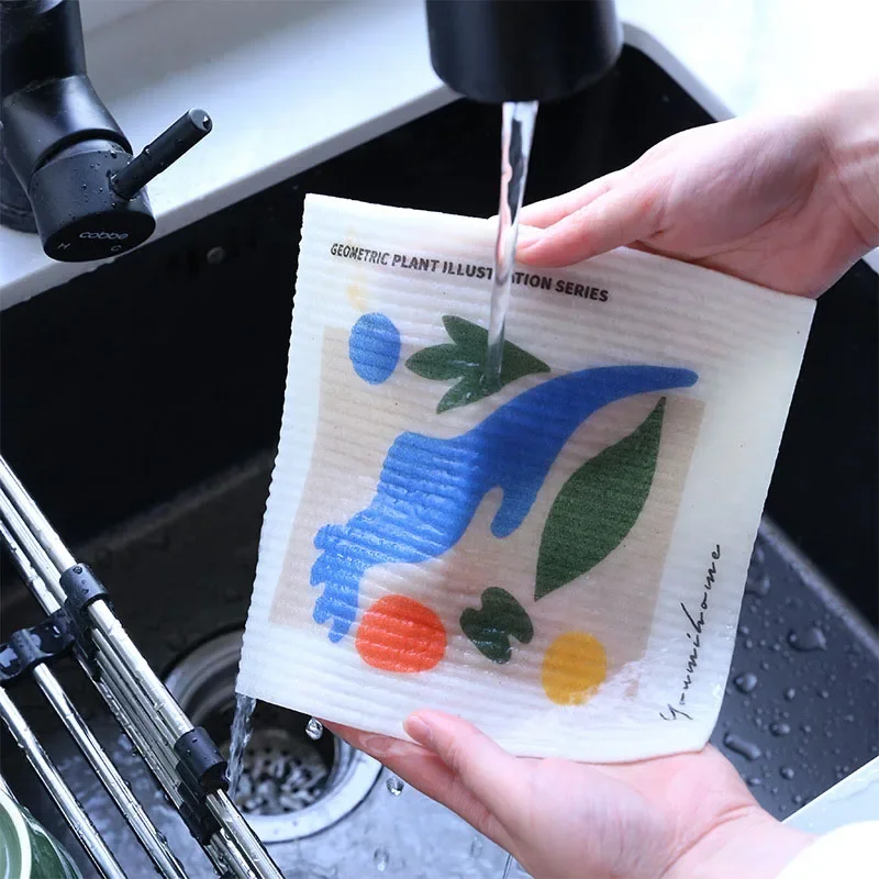 

Super Absorbent Nordic Hand Towel, Thin Cleaning Cloth, Oil-Free, Swedish Dishcloth for Kitchen, Household, Printed Tea Towel, 1