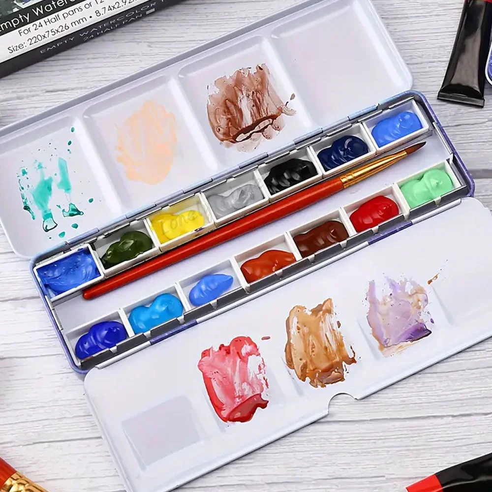 Empty Watercolor Tin Palette: Travel Water Color Paint Palette with 14/26 Pans - Portable Watercolor Box with Mixing Tray lid 4