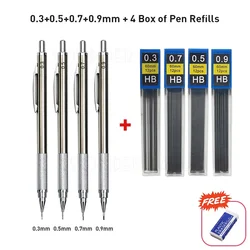 Premium Full Metal Mechanical Pencil for Sketching and Drawing (4 Pencils Set A)