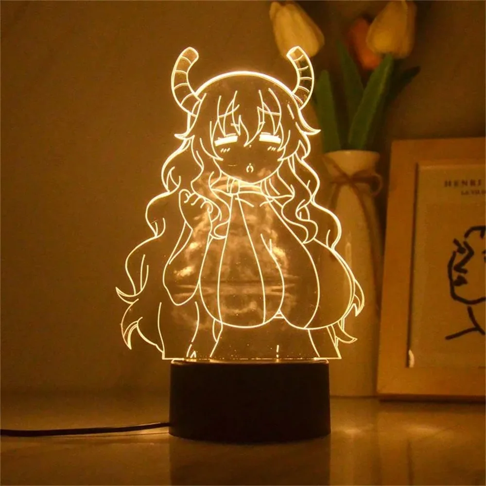 Dragon Maid 3D Night Light Anime Figure Cute Girls Night Lamp Dimmable LED Light for Kids Gift Room Decoration Table Ornaments