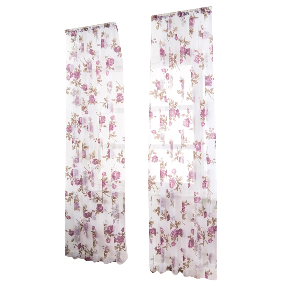 

1 Pc Semi-shading Rose Flower Window Voile Curtains for Bedroom Living Room-100x200cm(Purple)