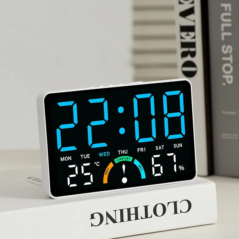 Digital Alarm Clock TEMP Humidity Week Comfort Level Dual Alarm Snooze Table Clock 12/24H Timer Auto Dimmable LED Wall Clock