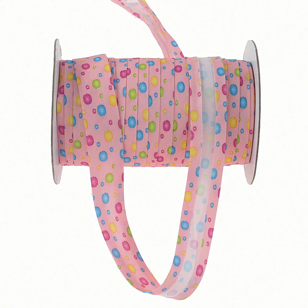 폴리에스터 3/4 (20mm) 새틴 바이어스 릴락 컬러 도트 프린트 테이프 바이어스 바인딩, DIY 의류 봉제 및 트리밍 25 야드/롤