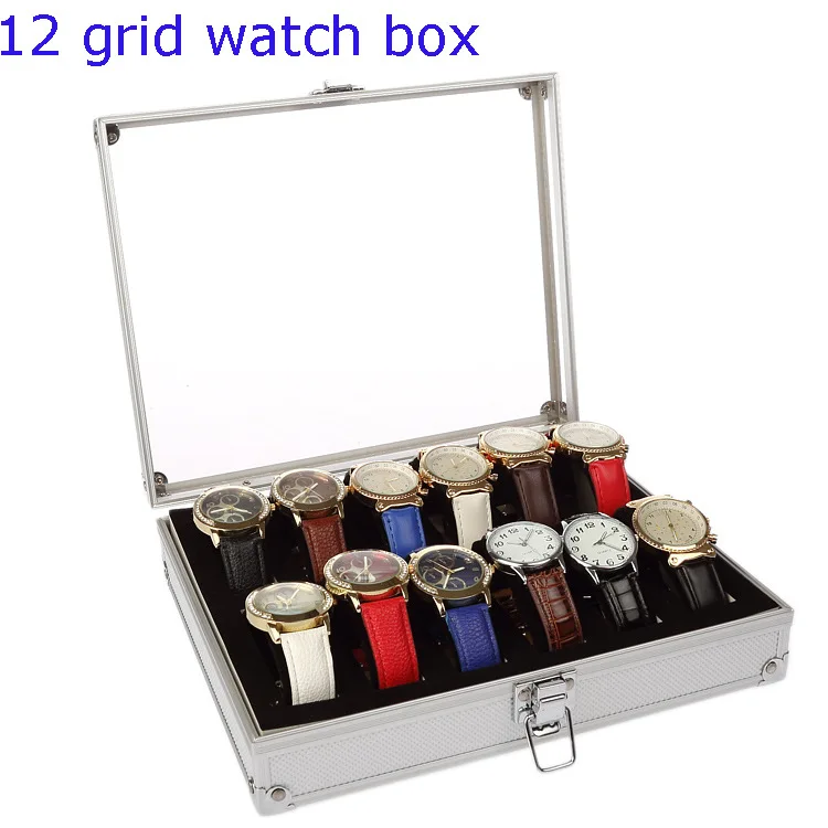 

6/10/12 Grid Aluminium Jewelry Wrist Watches Holder Display Storage Box Luxury Square Case Watch Holder Box Organizer Casket
