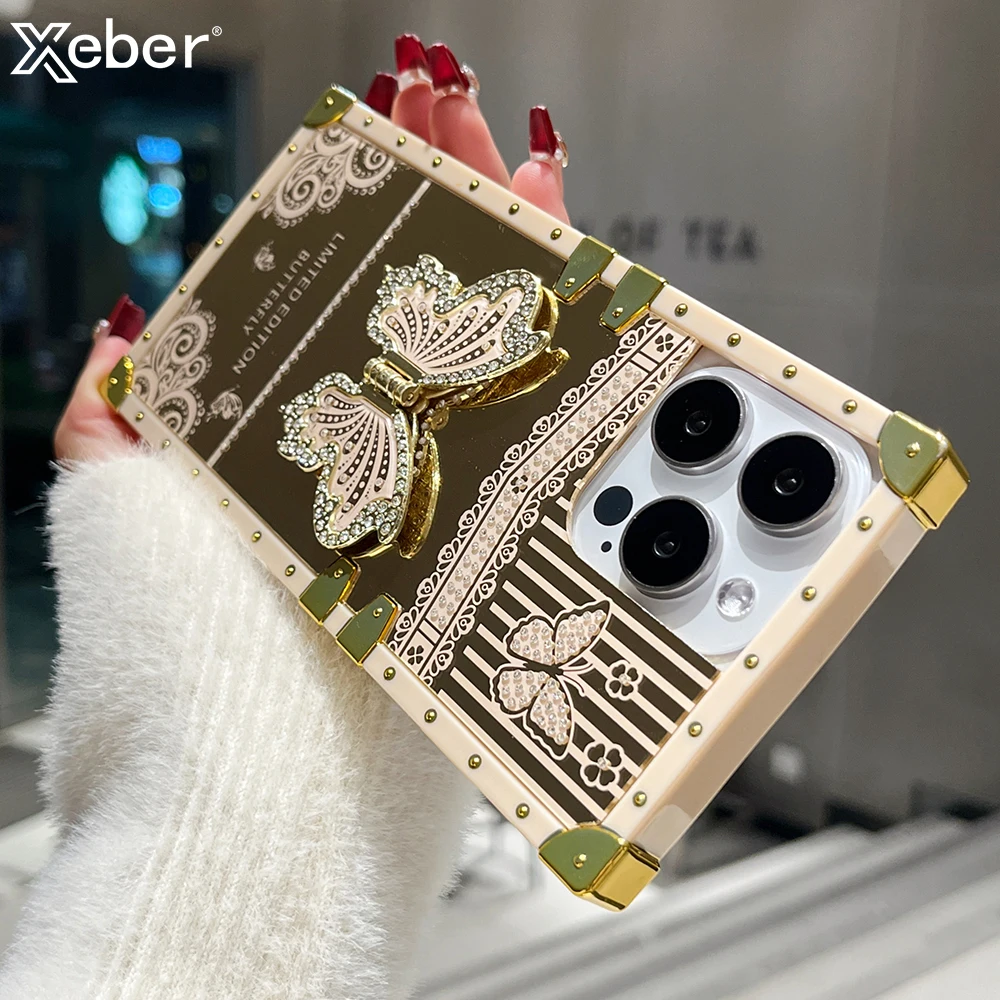 Luxury Diamond Butterfly Stand Phone Case with Mirror Shockproof Protection
