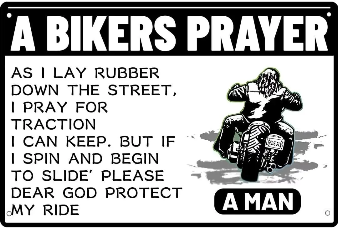 

Молитвенные пинетки и мотоцикл, металлический жестяной знак, винтажный Ретро Художественный Настенный декор для мотоцикла, клуба, дома, бара, кафе, мужская пещера 8x12 Inc