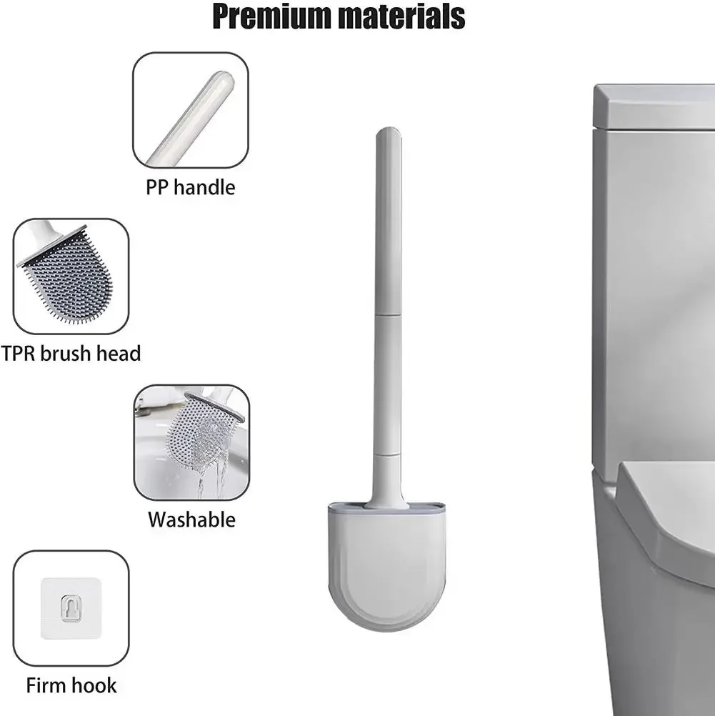 Description Picture 4 of itemSilicone Toilet Brush Cleaner Hanging Long Handle Flexible Brush Cleaning Quick Drying Holder Bathroom Toilet Set Accessories