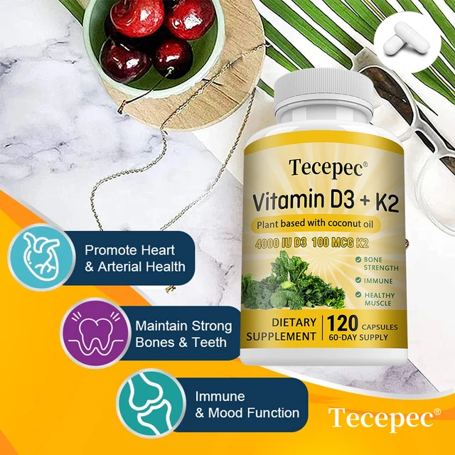 Vitamin D3 K2 Capsules - 4000IU, Promotes Strong Bones, Calcium Absorption, Teeth, Heart and Cardiovascular Health 2