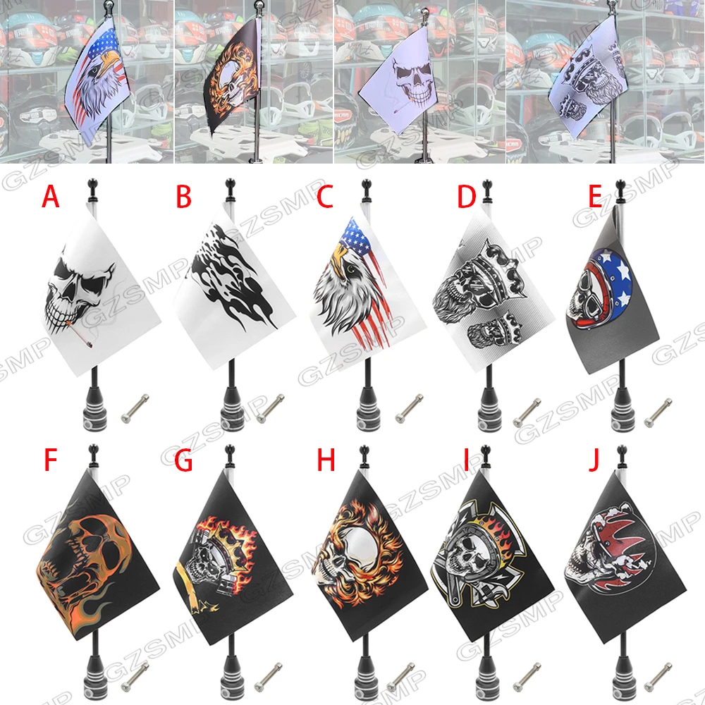 Motorcycle NEW skull Flag Rear Mount Luggage Rack Fender Side Pole fit For Harley Sportster Touring FLHT Road King Glide