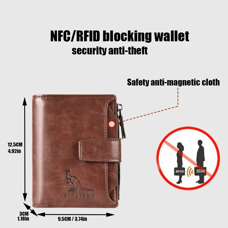 Leather Wallet Men's Luxury Short RFID Card Holder Zipper Coin Purse