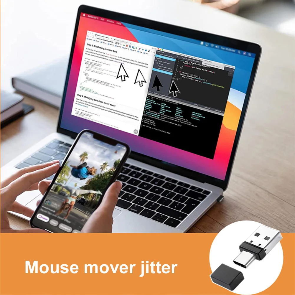 2-In-1 USB-A/Type-C Mini Mouse Jiggler Plug & Play Driver Free Mouse Mover For Meeting Keep Computer Awake Laptop Accessories